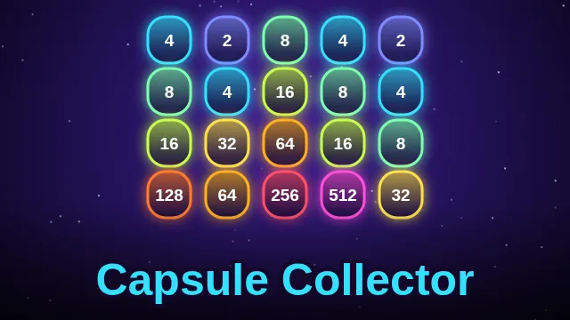 Free online neon number merge puzzle game, drop and join glowing capsules