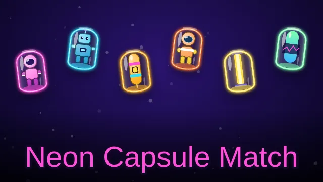 Free online sci-fi match 3 puzzle game with neon capsules, astronauts and robots